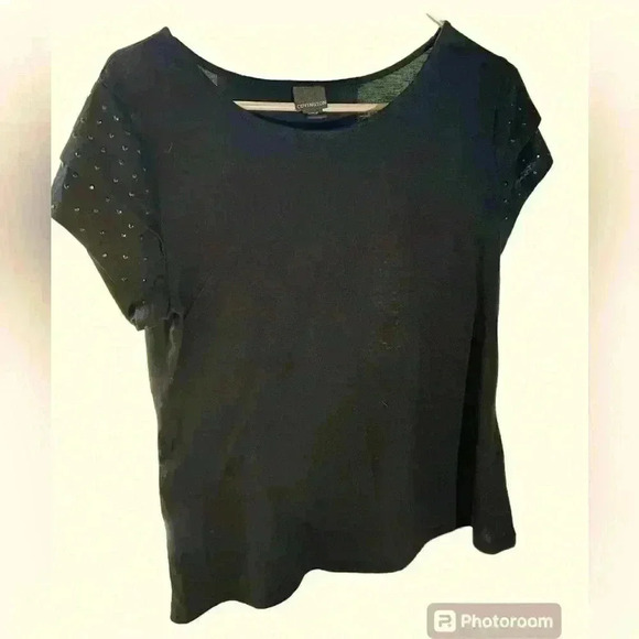 Covington Womens XL Crew Neck Sequined Short Sleeve Black Top - Picture 1 of 5